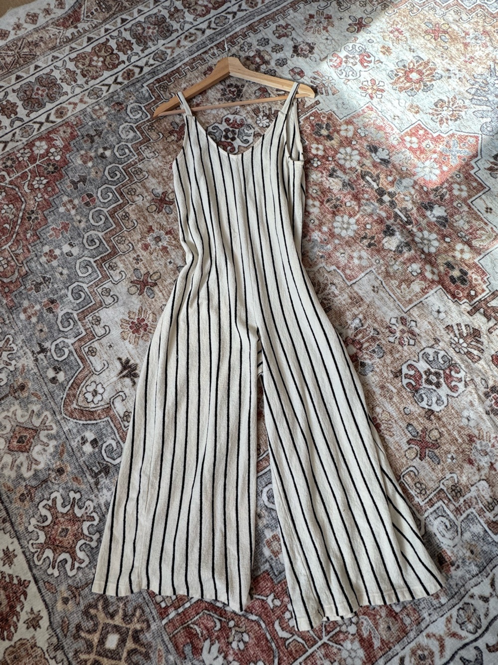 Pull&Bear Cream Jumpsuit / Romper with Black Stripes